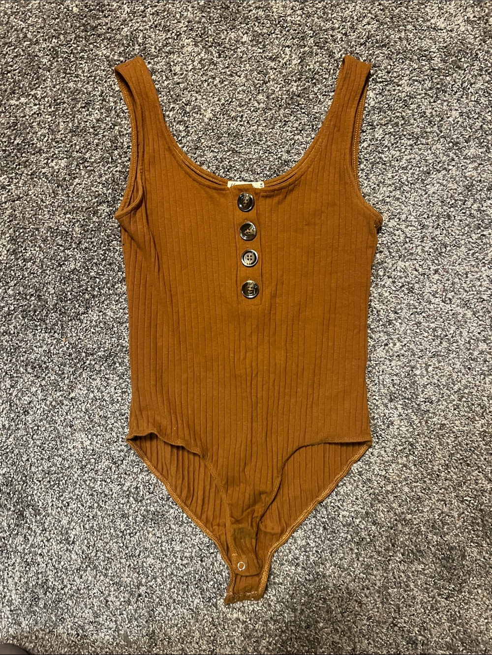 Ribbed Button-Front One-Piece Bodysuit in Rust